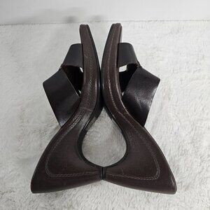 Zu Chocolate Brown Leather Whipstitch Slide On Heeleed Sandal Size 9